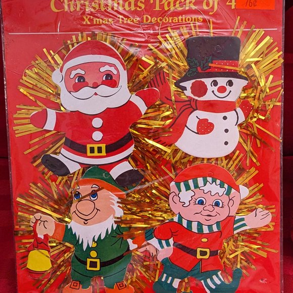 Unopened Package Of 4 Vtg Varied Gold Tinsel Cardboard Christmas Spray Ornament - Picture 5 of 5